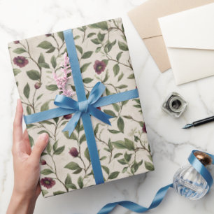 Cream Burgundy Flowers Bridal Shower Wrapping Paper