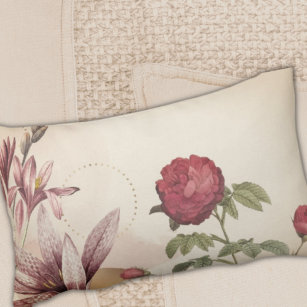 Cream & Burgundy Minimalist Floral Design Lumbar Cushion