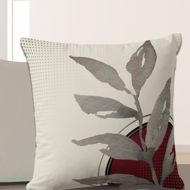 Cream Burgundy Red & Black Simple Watercolor Cushion (Creator Uploaded)