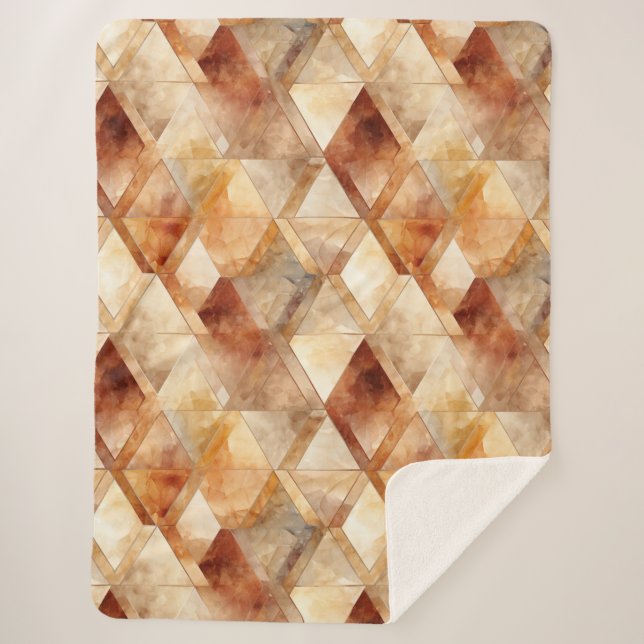 Cream Burgundy Red Gold Triangles Christmas Sherpa Blanket (Front)