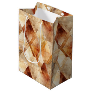 Cream Burgundy Red Gold Triangles Medium Gift Bag