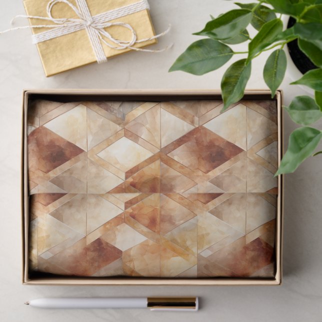 Cream Burgundy Red Gold Triangles Tissue Paper (Gift)