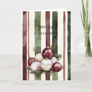 Cream Burgundy Red Stripes Christmas Ornaments Card