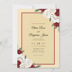 Cream Burgundy Rose Wedding Invitation