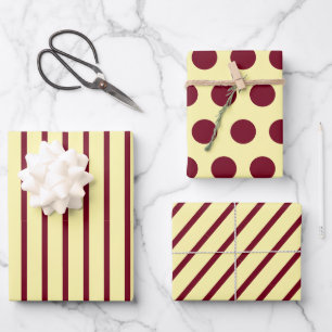 Cream Burgundy Stripe Circle Dot Wrapping Paper Sheet