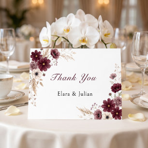 Cream Burgundy Wedding Anemone Blooms Thank You Card