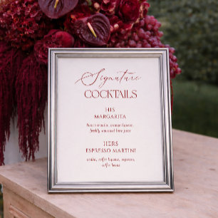 Cream & Burgundy Wedding Signature Cocktails Poster