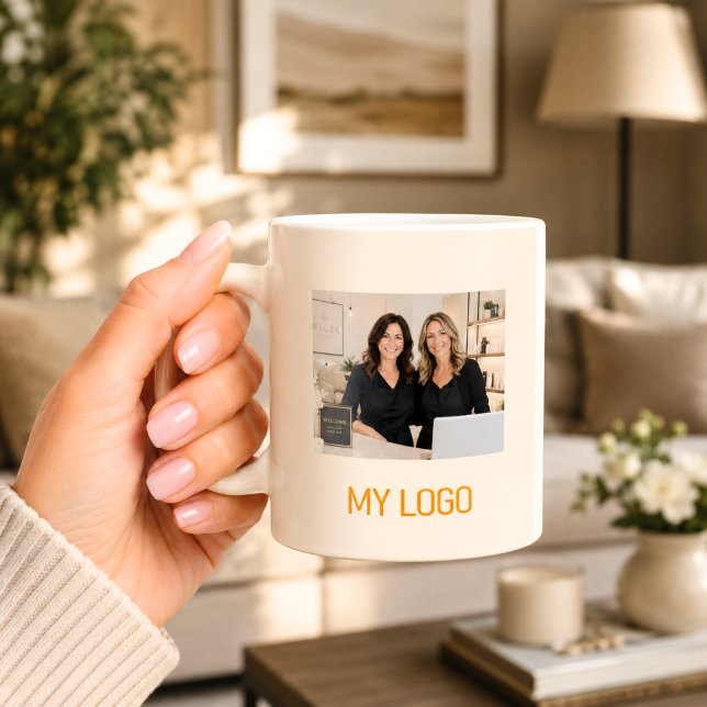 Cream business logo rectangular photo coffee mug (Creator Uploaded)