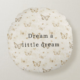 Cream Butterflies Hearts Baby Shower Round Cushion
