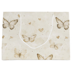 Cream Butterflies & Hearts Birthday Large Gift Bag