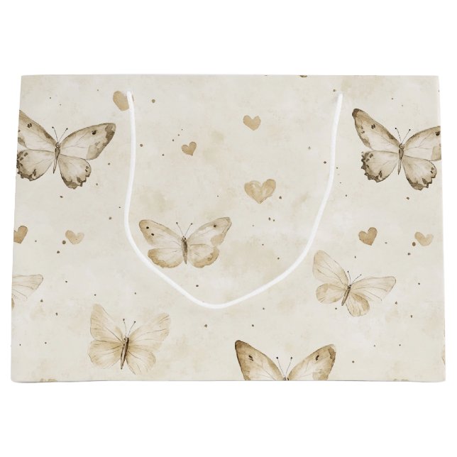 Cream Butterflies & Hearts Birthday Large Gift Bag (Front)