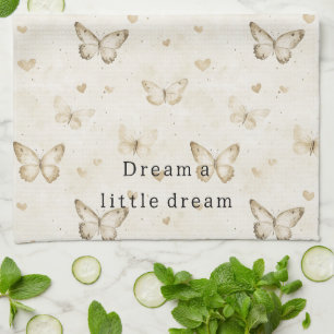 Cream Butterflies Hearts Bridal Shower Tea Towel