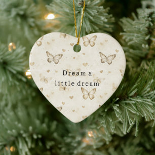 Cream Butterflies Hearts Dream Christmas Ceramic Tree Decoration