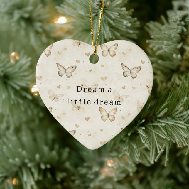 Cream Butterflies Hearts Dream Christmas Ceramic Tree Decoration (Tree)