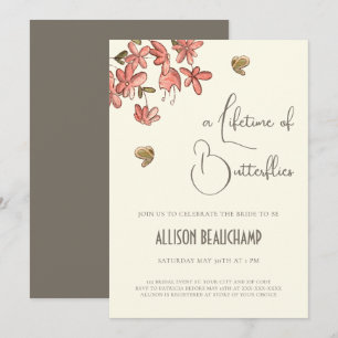 Cream Butterfly Floral Bridal Shower Invitation