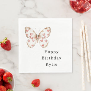 Cream Butterfly Hearts Birthday Napkin