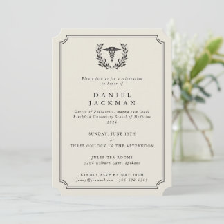 Cream Caduceus+Laurel Medical School Graduation Invitation