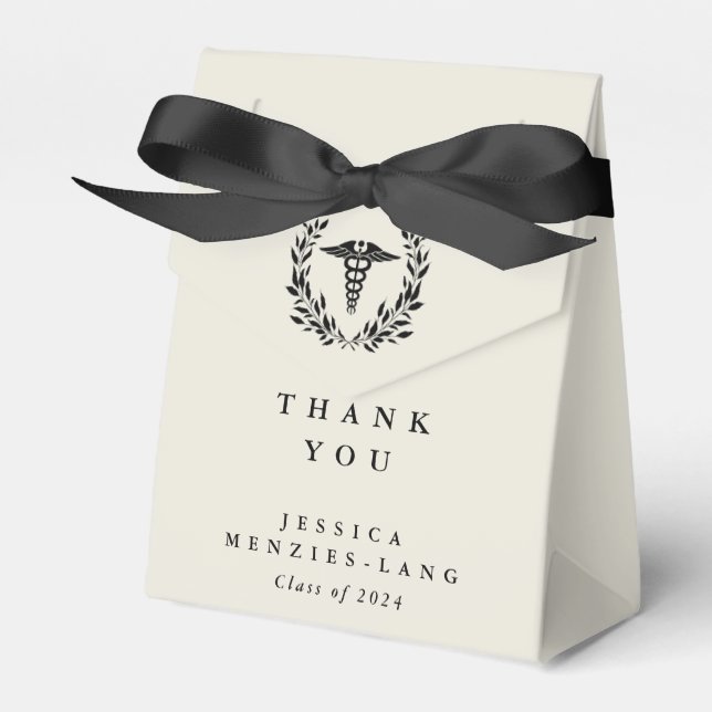Cream Caduceus+Laurel Wreath Graduation Favour Box (Front Side)