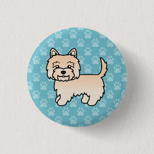Cream Cairn Terrier Dog Cartoon Drawing On Blue 3 Cm Round Badge