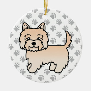 Cream Cairn Terrier Dog Cute Illustration & Paws Ceramic Tree Decoration