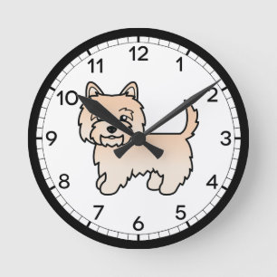 Cream Cairn Terrier Dog Cute Illustration Round Clock