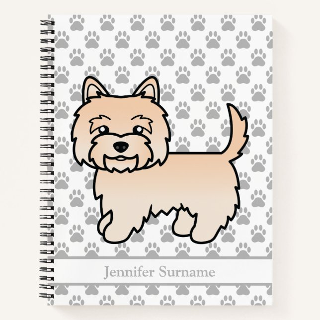 Cream Cairn Terrier Dog Illustration Custom Text Notebook (Front)