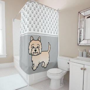 Cream Cairn Terrier Dog Illustration & Paws Grey Shower Curtain