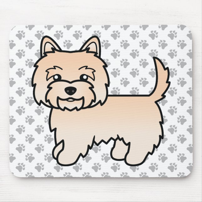 Cream Cairn Terrier Dog Illustration & Paws Mouse Pad (Front)