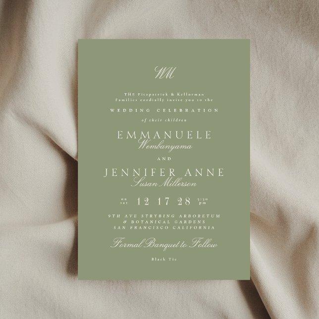 Cream Calligraphy Monogram Sage Green The Wedding Invitation (Creator Uploaded)