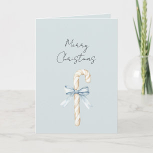 Cream Candy Canes Blue Bow Christmas Card