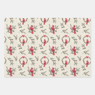 Cream Cardinal Christmas Wrapping Paper Set