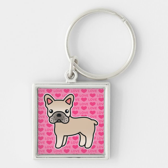 Cream Cartoon French Bulldog Key Ring (Front)