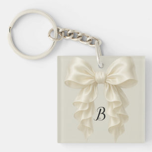 Cream Cascade Ruffle Bow Classy Posh Key Ring