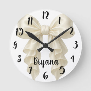 Cream Cascade Ruffle Bow Elegant Posh Girly Round Clock