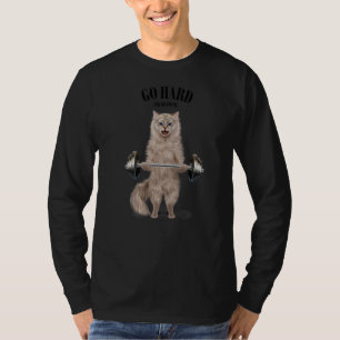 Cream Cat Muscle Training Weightlifting Fitness In T-Shirt