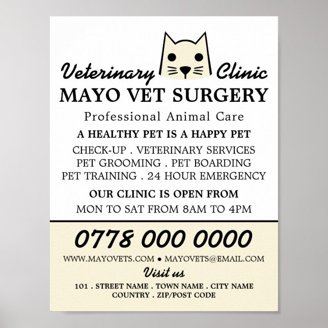 Cream Cat, Veterinarian, Veterinary Service Advert Poster (Front)