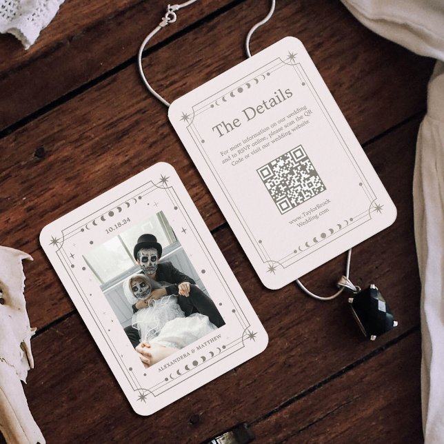Cream Celestial Halloween Wedding Website Qr code Enclosure Card (Creator Uploaded)