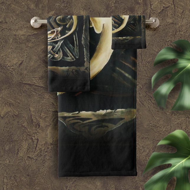 Cream Celtic Art Dragon Fantasy Bath Towel Set (Creator Uploaded)