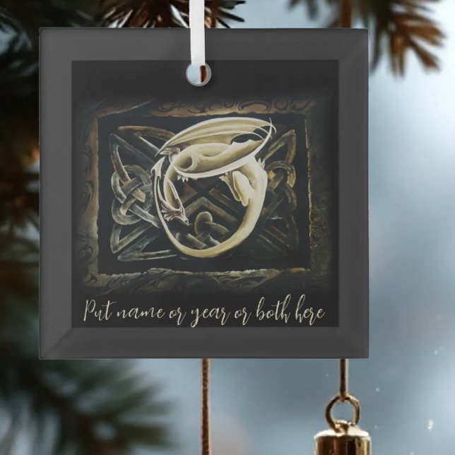 Cream Celtic Art Dragon Fantasy Glass Tree Decoration (Creator Uploaded)