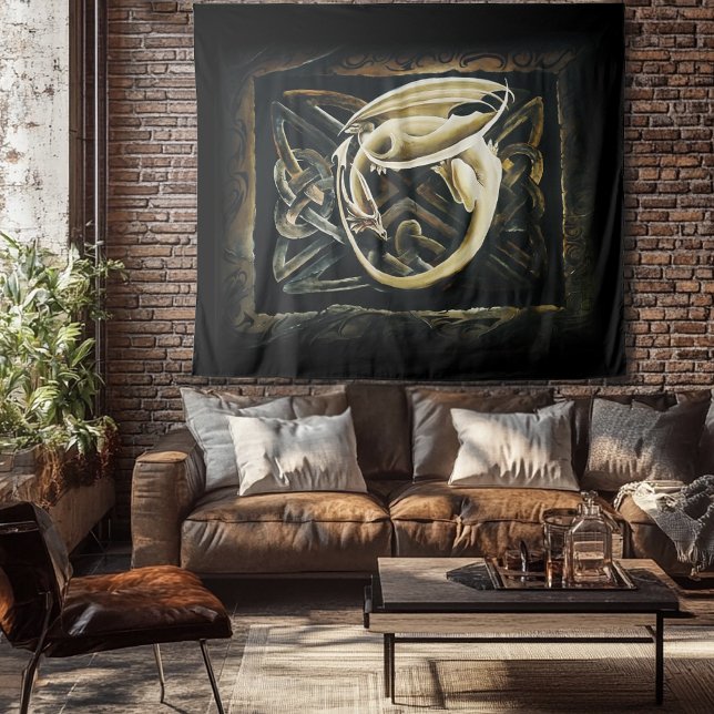 Cream Celtic Art Dragon Fantasy Tapestry (Creator Uploaded)