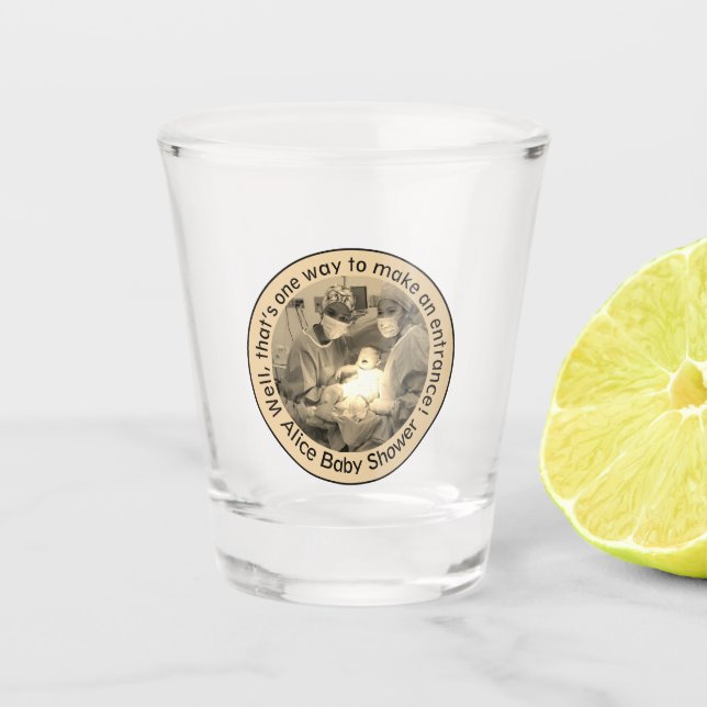 Cream Cesarean Birth Personalized Baby Shower Gift Shot Glass (Front)