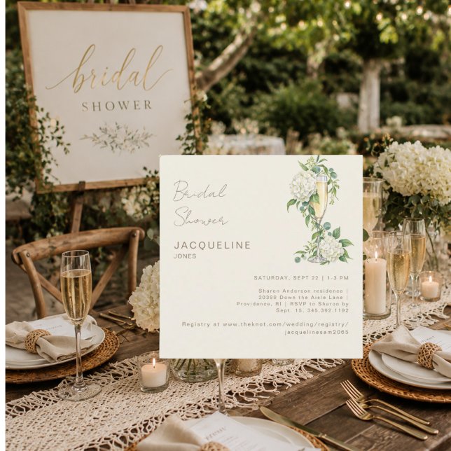 Cream Champagne White Hydrangea Bridal Shower Invitation (Creator Uploaded)