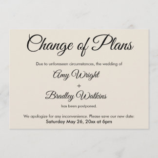 Cream Change of Plans Postponed Wedding Card