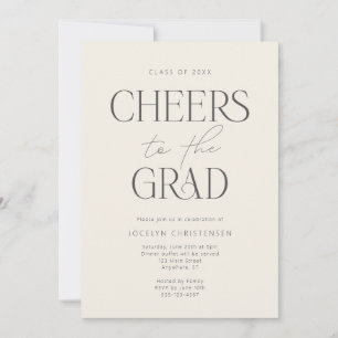 Cream Charcoal Gray Modern Cheers Grad Party Invitation