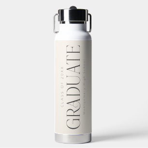 Cream Charcoal Personalized Class of 2026 Graduate Water Bottle