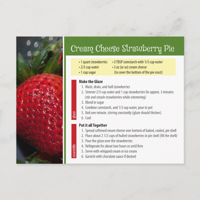 Cream Cheese Strawberry Pie Recipe Postcard (Front)