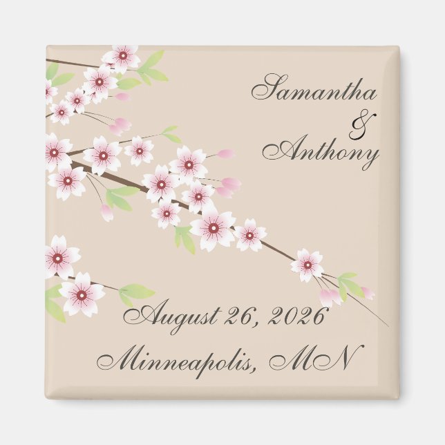 Cream Cherry Blossom Save the Date Magnets (Front)