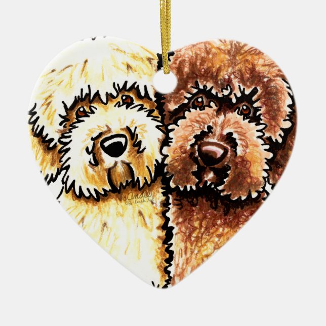 Cream Chocolate Labradoodles Ceramic Tree Decoration (Front)