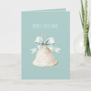 Cream Christmas Bell Pretty Blue Bow Card