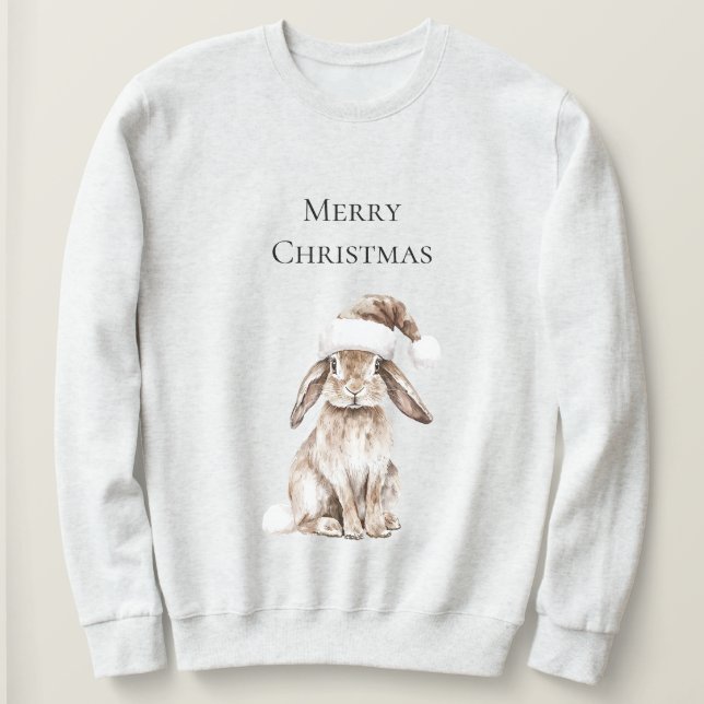 Cream Christmas Bunny Rabbit Sweatshirt (Design Front)